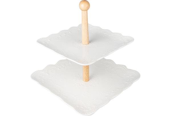 Dekonaz 2 Katlı Etajer Servis Tabağı | Porselen Bambu | Gp-0039
