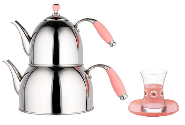 Almina | Pembe Çaydanlık 3 Litre & LAV | 6'lı Mona Çay Bardağı Takımı Set