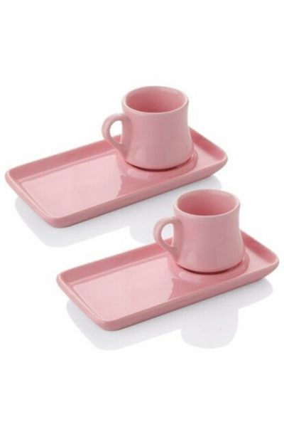 Alper Home 2 Parça Seramik Kahve Fincanı Pembe