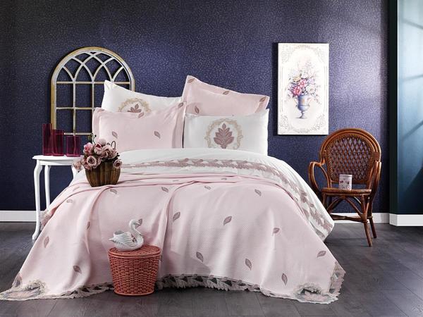 Fransız Güpürlü Nakışlı Alya Gelin Seti Krem Pudra