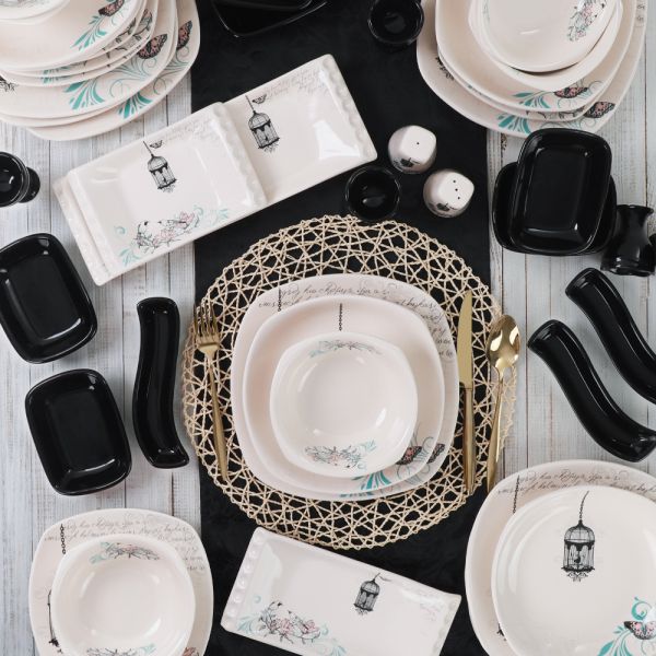 Retro Yemek/Kahvaltı Takımı 44 Parça 6 Kişilik | Keramika