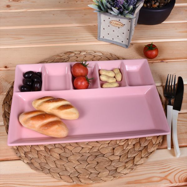 6 Bölmeli Pembe Kahvaltı Tabağı | K+