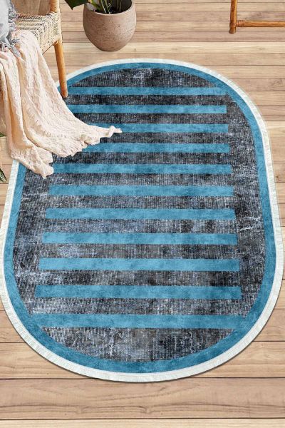 Birkilim Oval Yıkanabilir İpeksi Kaymaz Taban Dekoratif Halı | MLN-IP-O-SD-249