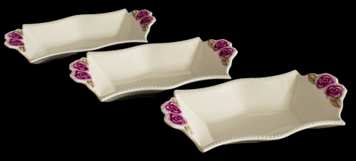 Dekonaz 3´lü Büyük Lüks Güllü Kase Takımı 20x10cm