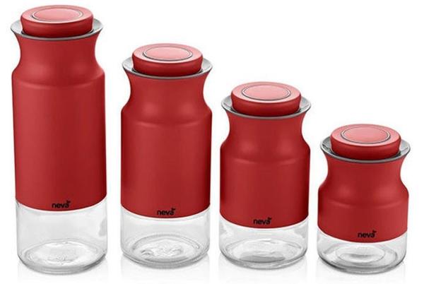 Neva Sweet Vakuum Rot 4er Aufbewahrungsglas Set