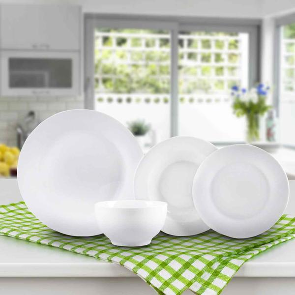 Cinar Schlichtes Rundes Ess Set 24 Teilig Weiß für 6 Personen