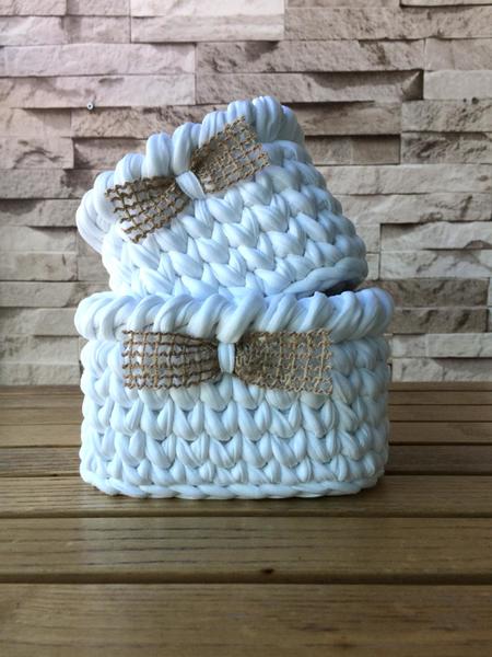 باييف | سلة محبوكة بيضاء مصنوعة يدويًا مكونة من قطعتين