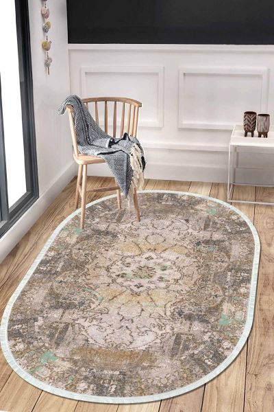 Birkilim Oval Yıkanabilir İpeksi Kaymaz Taban Dekoratif Halı | MLN-IP-O-HT-137