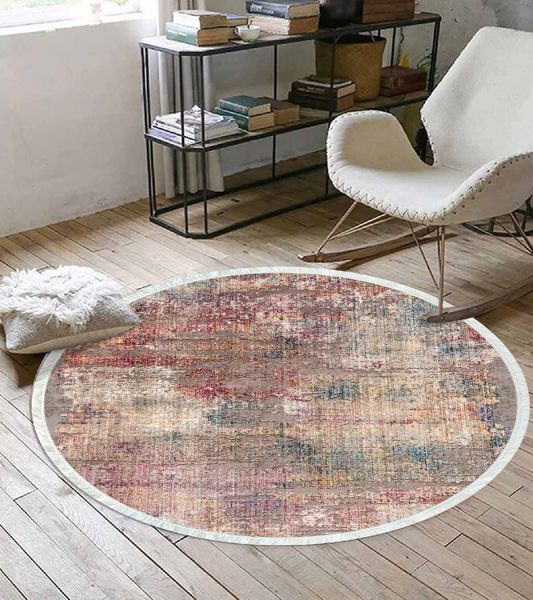 Birkilim Yuvarlak Yıkanabilir Dekoratif Halı İpeksi Kaymaz Taban | MLN-IP-YU-HT-134