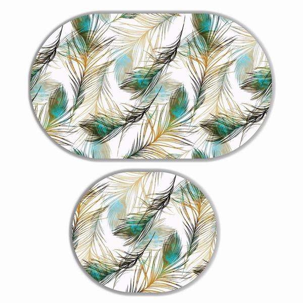 Bayev Yaprak Desen Oval 2`li Banyo Paspas Seti Klozet Takımı 21064