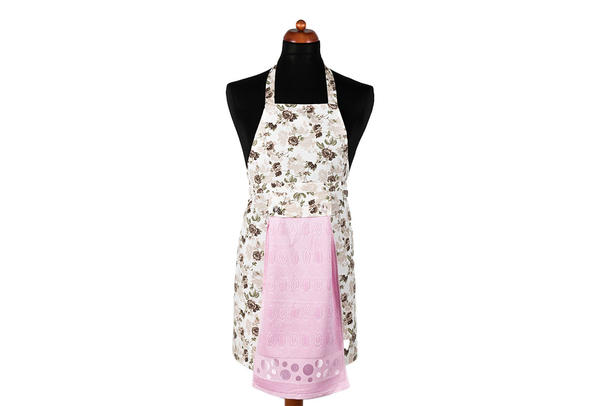 Dekonaz Çiçek Desenli Mutfak Önlüğü | Pembe Havlu ve El Bezi Hediyeli | 73cm x 59cm