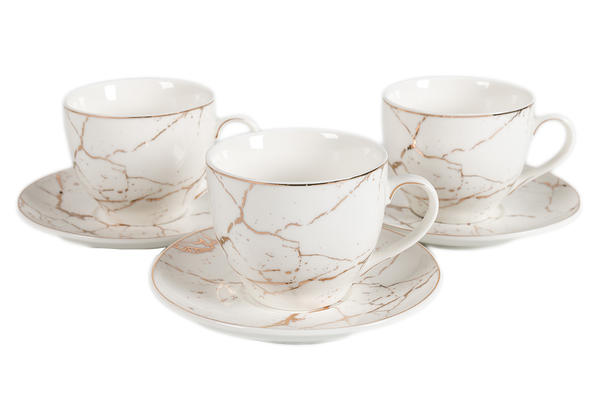 Hayal | Kahve Fincan Seti | 6 Kişilik | 12 Parça | Mermer Desenli | Beyaz Altın | By-alzp-180432-gol