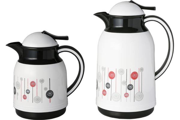 Bavary 2'li Termos Seti Büyük 1L Küçük 0.5L Desenli Beyaz | Siyah | Trm-0001