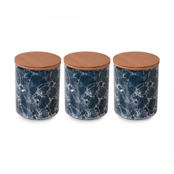 TRIPLE WOODEN CAP. CERAMIC JAR LARGE-LACIVERT | SILK-SRB510