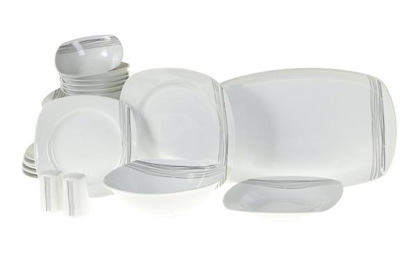 Almina 28 Parça Porselen Yemek Takımı Şerit Desen Kare | 6 Kişilik | AL-6439