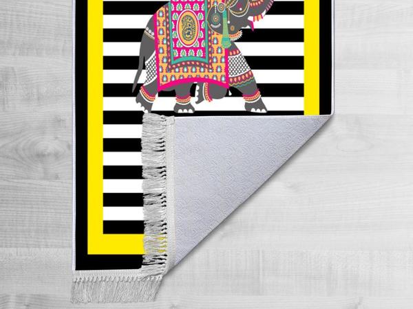 Rutschfeste Sohle Digitaldruck Samt Teppich Elefant Gelb 180x280 cm