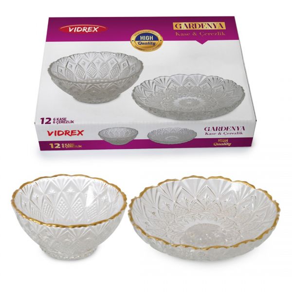 İpek Züccaciye | Gardenya 12 Parça Cam Tabak ve Kase Seti | BB-5P BB-100