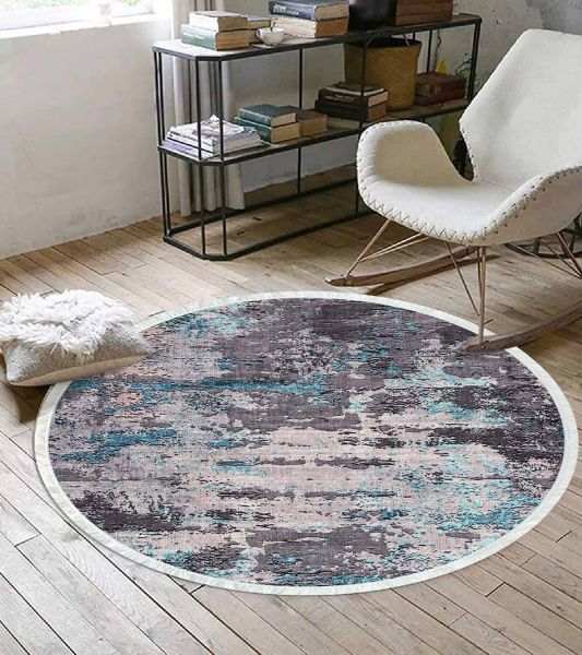 Birkilim Yuvarlak Yıkanabilir Dekoratif Halı İpeksi Kaymaz Taban | MLN-IP-YU-HT-334