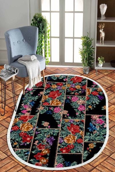 Birkilim Oval Yıkanabilir İpeksi Kaymaz Taban Dekoratif Halı | MLN-IP-O-HT-713