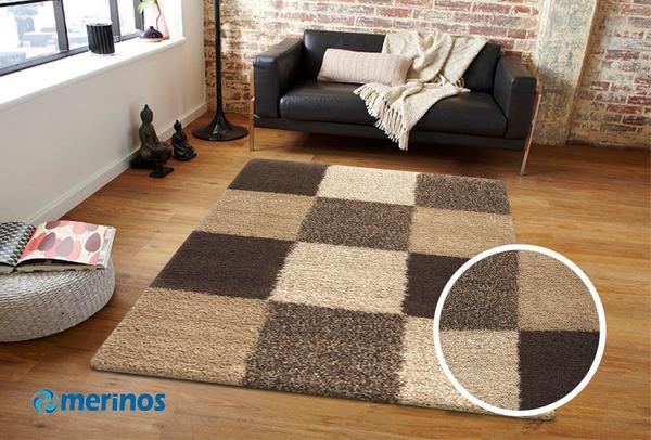 Merinos Shaggy Plus Halı Kare Desenli | Bej | 910-Beige