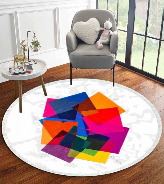 Birkilim Yuvarlak Yıkanabilir Dekoratif Halı İpeksi Kaymaz Taban | MLN-IP-YU-HT-1071