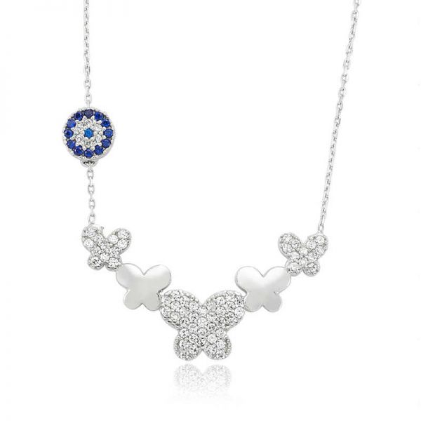 Gümüş Nazarlı Kelebek Bayan Kolye