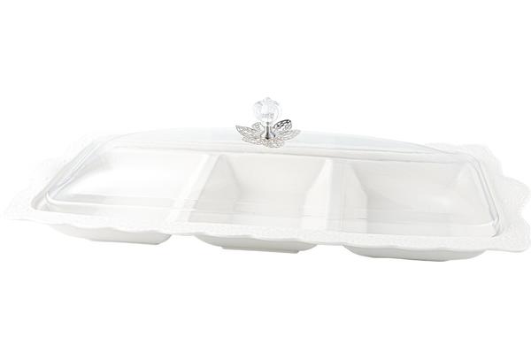 Dekonaz 3 Bölmeli Kapaklı Çerezlik Kahvaltı Tabağı | Gp-0041