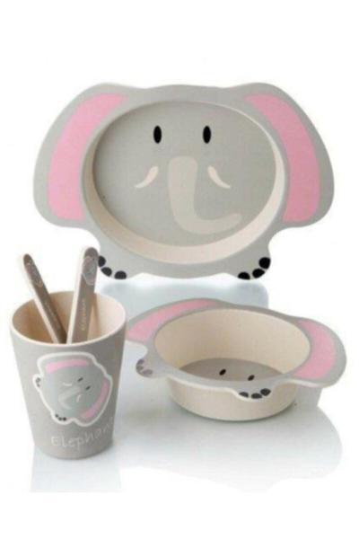 Bayev 5 Parça Bambu Fiber Mama Takımı Çocuklar İçin Mama Seti - Fil