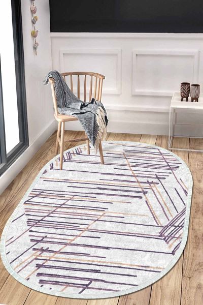 Birkilim Oval Yıkanabilir İpeksi Kaymaz Taban Dekoratif Halı | MLN-IP-O-HT-354