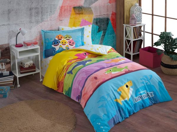 طقم غطاء لحاف بيبي شارك صب مارين للأطفال أزرق