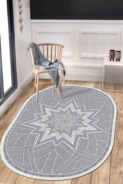 Birkilim Oval Yıkanabilir İpeksi Kaymaz Taban Dekoratif Halı | MLN-IP-O-HS-204