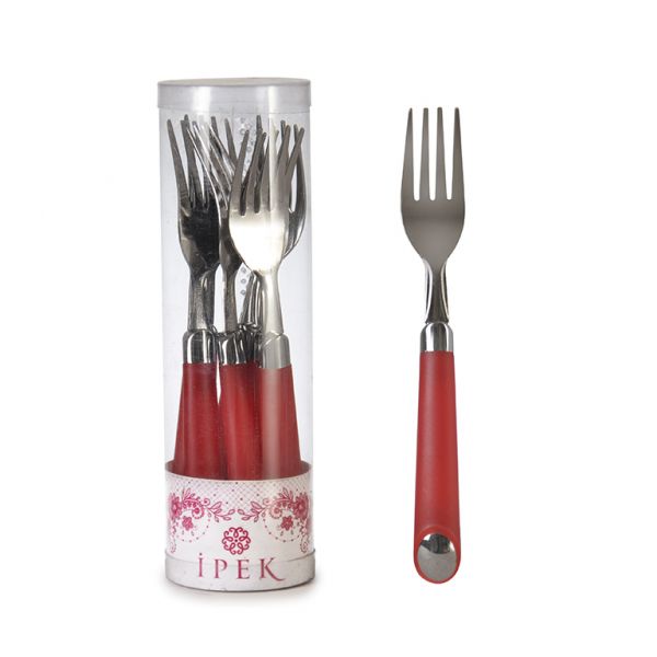 İpek Züccaciye | 6 Adet Kırmızı Plastik Saplı Tatlı Çatalı