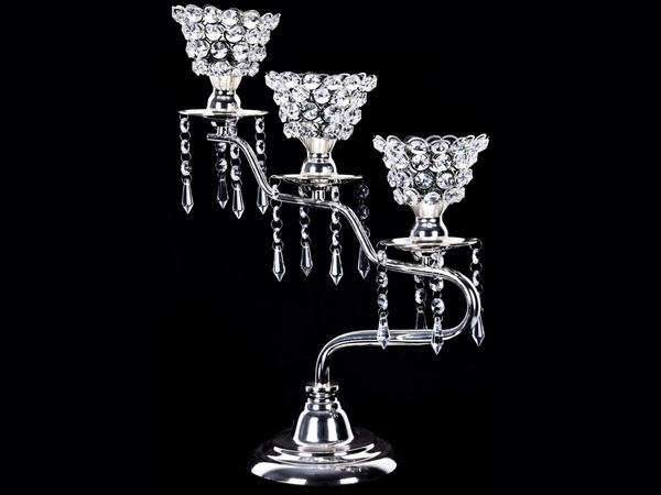 Dekonaz 3'lü Lüks El Yapımı Kristal Taşlı Mumluk | Gümüş