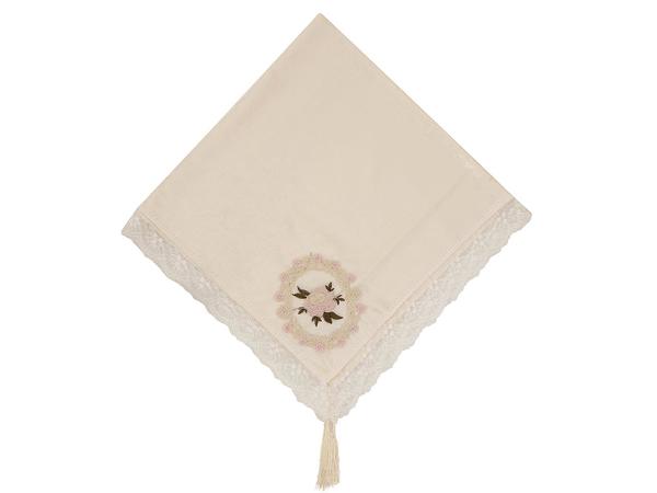 Kadife Fransız Püsküllü Flowers Lüx Bohça Krem Pudra