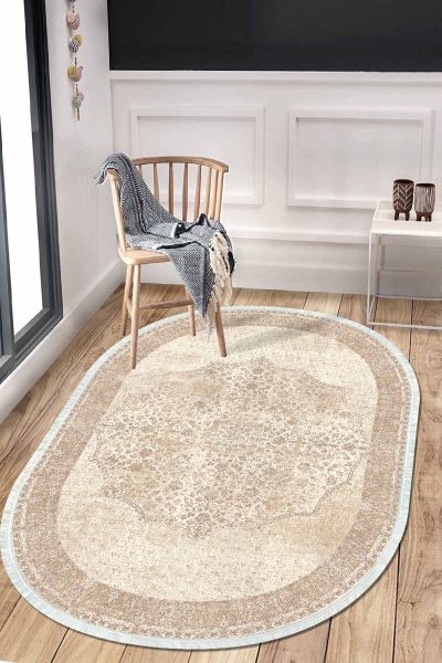 Birkilim Oval Yıkanabilir İpeksi Kaymaz Taban Dekoratif Halı | MLN-IP-O-HT-479