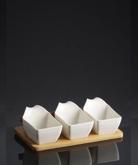 Porselen Bambu Standli 3 Lü Kase