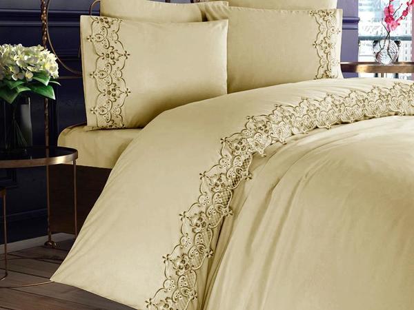 French Guipure Crown Mitgift Bettbezug Set Cappucino