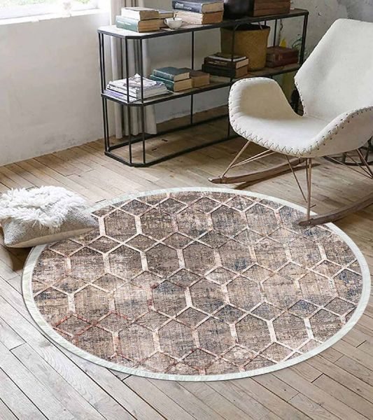 Birkilim Yuvarlak Yıkanabilir Dekoratif Halı İpeksi Kaymaz Taban | MLN-IP-YU-SD-239