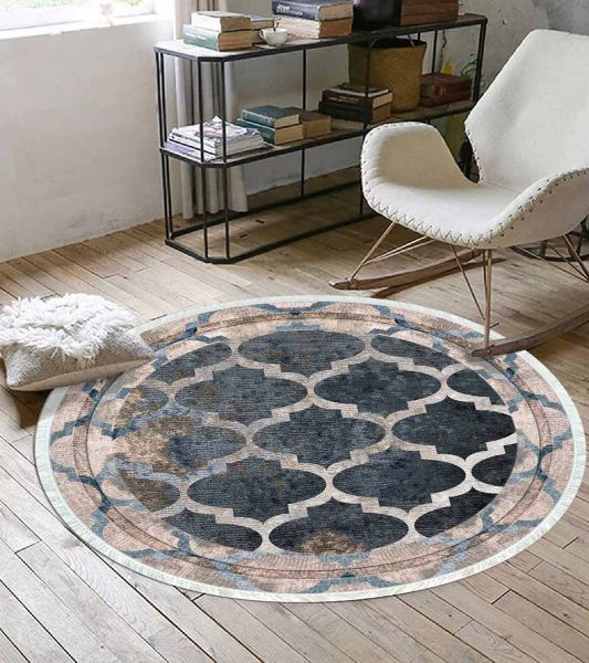 Birkilim Yuvarlak Yıkanabilir Dekoratif Halı İpeksi Kaymaz Taban | MLN-IP-YU-HY-1324