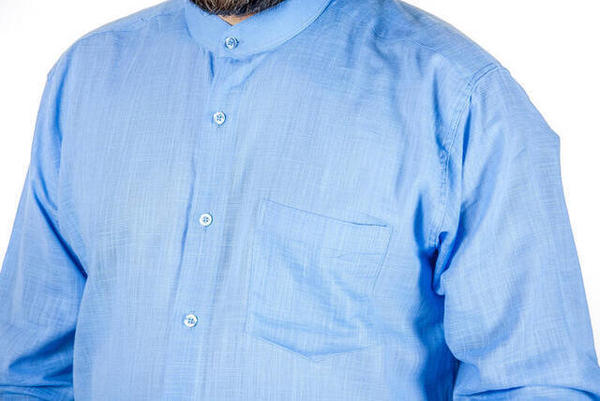 Hakim Yaka Keten Mavi Gömlek