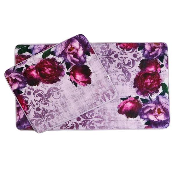 Almina Vintage Banyo Seti 2 Parça Mor Gül Desenli