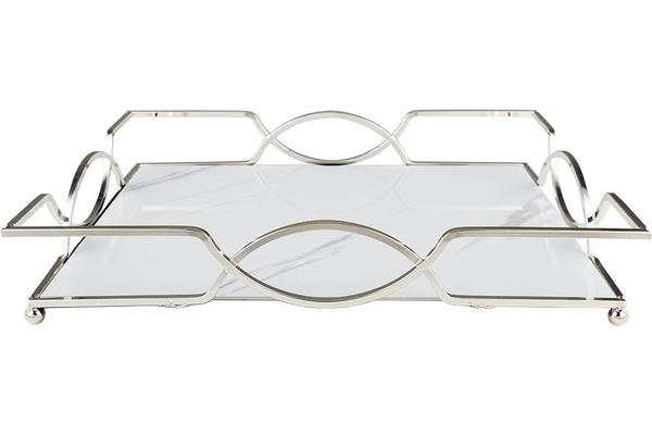 Marmor Desenli Tepsi | 37x27 cm | Gümüş-Beyaz | By-me-ls