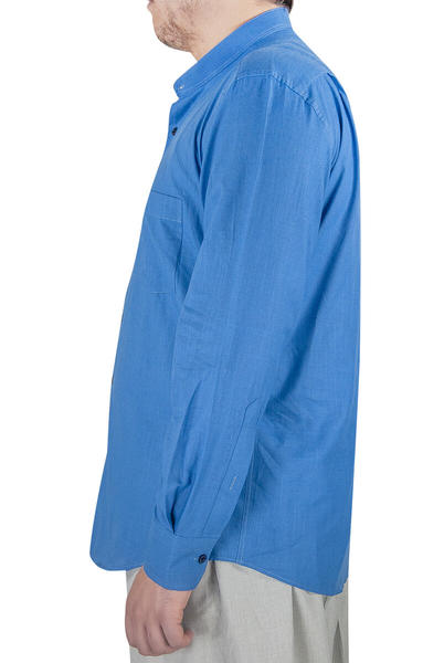 Luxury Judge Collar Summer Linen Shirt Blue
