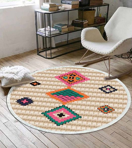 Birkilim Yuvarlak Yıkanabilir Dekoratif Halı İpeksi Kaymaz Taban | MLN-IP-YU-HK-143