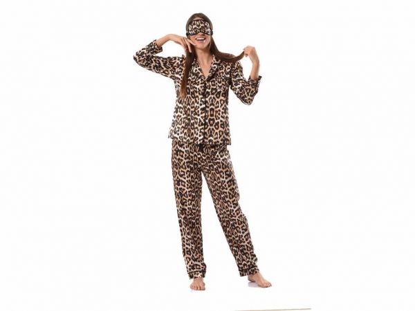 Pyjama-Set aus Satin mit Leopardenmuster 5664