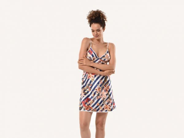 Çizgilii Saten Gecelik 1042 Lacivert