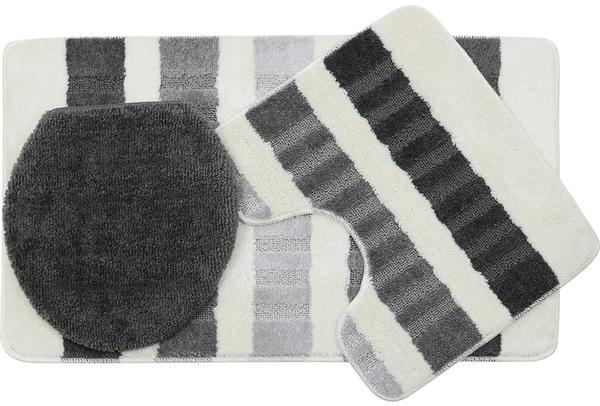 Duygu Çizgi Desenli 3 Parça Banyo Paspas Seti | Gri | Ban-0025