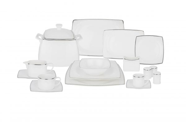 001-01-BONE CHINA DAMASK 86 قطعة مجموعة عشاء مربعة