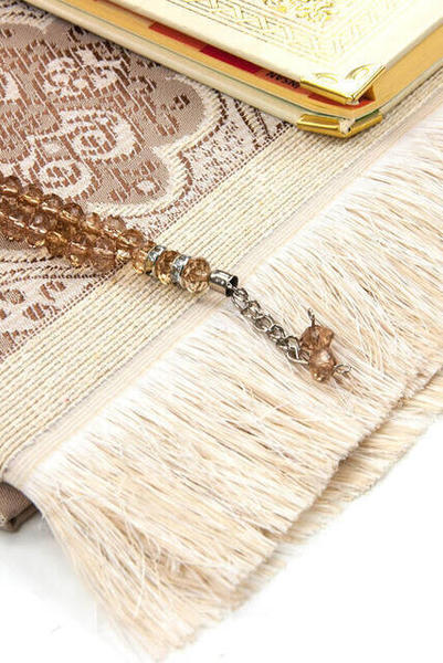 50 PCS - Name Printed Hardcover Book of Yasin - Prayer Rug - Crystal Rosary Set - Religious Gift