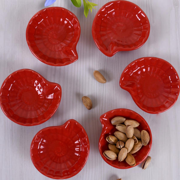 Red Mini Snail Snack / Sauce Bowl 8 Cm 6 Pieces | Keramika